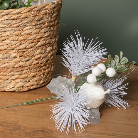 Set of 6 19cm Christmas Pick Decoration with White Apple and Pear (1/5)