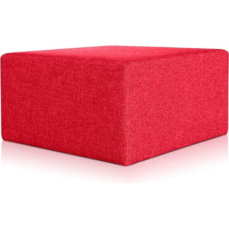 EVERGREENWEB Pouf poggiapiedi 83x83 cm per Divano Sgabello Cubo, tessuto Idrorepellente: Pouf design moderno per soggiorno camera da letto, Puff salotto, Pouffe Rubino ROSSO (1/4)