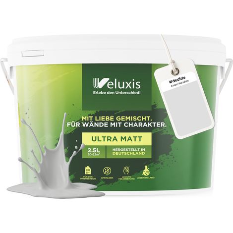 Wandfarbe Hellgrau Grau Creme Matt Innenfarbe – Deckkraft Klasse 1, VOC-frei, Ohne Grundierung, Tropfarm – Wohnzimmer & Schlafzimmer – 2,5L – Veluxis (Asian Noodles)