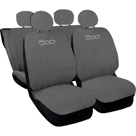Lupex shop - Coprisedili Auto Compatibili per 500, Made In Italy, set di copri sedili anteriori e posteriori con copri poggiatesta incluso, New, tessuto poliestere, Grigio Chiaro