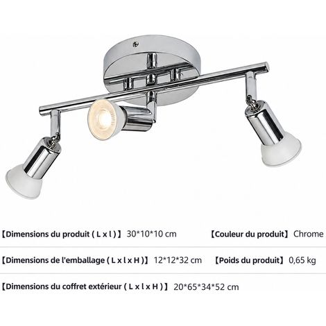 Plafonnier spot LED orientable 3 têtes GU10 15W linéaire blanc chaud blanc chaud 32 × 12 × 12 cm 650 g – Livraison gratuite