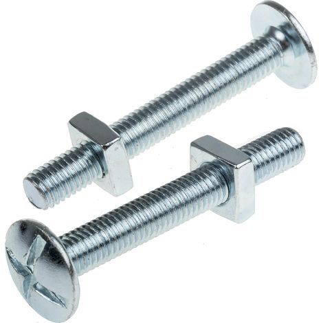 Rs Pro – Boulon M8 x 60mm – Acier doux galvanisé brillant – Vis tête ronde large avec écrous carrés – Lot de 100 unités