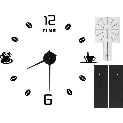 Grande horloge murale moderne sans cadre, autocollant de Surface de miroir, pour la maison, le bureau, la décoration, noir, DIY bricolage