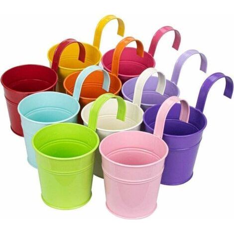 coloré fer Pot de fleurs à suspendre Pots de fleurs balcon Jardin Plante Pot de fleurs en métal Seau Fleur Supports 10 couleurs aléatoires