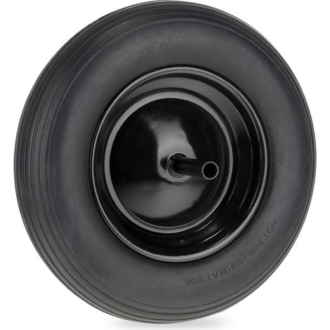 Roue de brouette 3.50-8 avec axe Fixe, Pneu Caoutchouc (PU), Jante en Acier, Charge maximale : 120 kg, Noire (1/5)