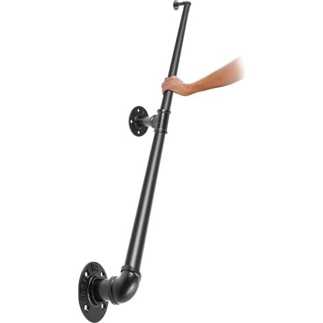 Garde-corps d'escalier en tube d'acier, 152,4 cm, capacité de charge 199,6 kg, avec supports muraux, coins arrondis, pour rampe industrielle. (1/5)