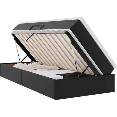 Lit avec espace de rangement et matelas, noir, 90 x 190 cm, simili cuir. (1/5)