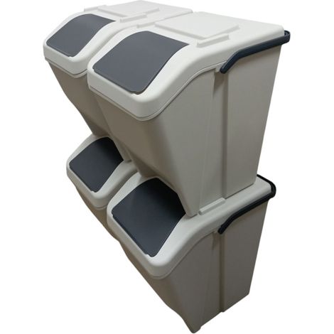 Pattumiera da cucina 4 scomparti per Raccolta Differenziata 25Litri sottolavello Moderna elegante bianco caldo sovrapponibili modulabili componibili contenitori rifiuti bidoni capienti cm H38xL30xP38