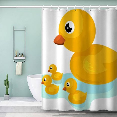 Rideau de Douche Anti Moisissure 180x180cm Canard Jaune Tissu 100% Polyester Salle De Bains Rideaux Imperméable Lavable en Machine avec 12 Crochets pour Baignoire Animaux Kawaii (1/5)