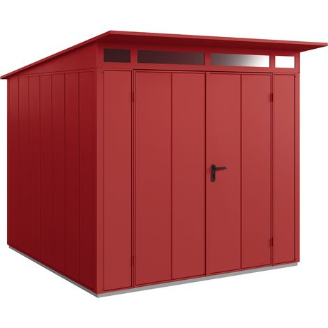 Hörmann Metall-Gerätehaus Berry Modern mit Pultdach Typ 2, 248 x 283 cm, purpurrot, 7 m², 2-flüglige Tür (1/5)
