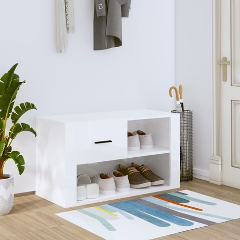 vidaXL Armoire à chaussure Blanc brillant 80x35x45 cm Bois ingénierie (1/5)