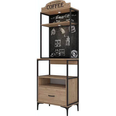 Nemol Anrichte, 2 Regale, 1 Schublade, Schiebetür, 70x40x207h cm, Braun Eiche