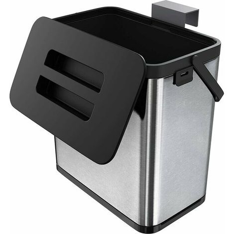 Kitchen bin, wall-mounted bin for cupboard door, hanging stainless steel anti-fingerprint bin (3L) (1/5)