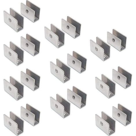 Set di 20 staffe per mensole in vetro – Acciaio inox 201 con morsetto rotondo regolabile per spessori da 8 a 12 mm, dimensioni pannello 26,5 x 36,5 x 16,5 mm (1/5)