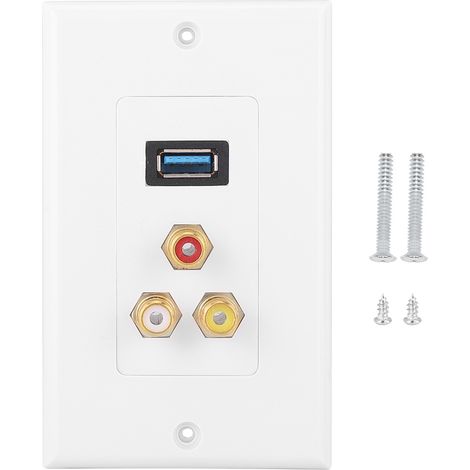Plaque murale encastrée Toivize ABS ignifuge 11,5x7cm avec port USB 3.0 et 3 prises RCA pour installation audio/vidéo propre et professionnelle (1/5)