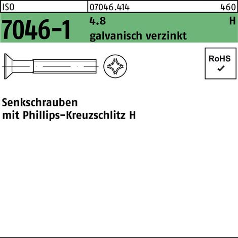 ISO 7046 Form C Senkkopfschraube M3x18 Stahl 4.8 galvanisch verzinkt PH 100 Stk (1/2)