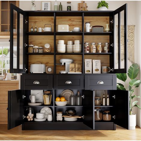 Armoire haute 140x38.5x175 cm noire en MDF et acrylique avec étagères réglables et dispositif anti-basculement (1/5)