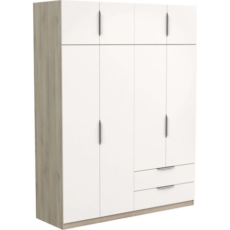 Armario Grande Dormitorio Ghost 8 Puertas y 2 Cajones Blanco Mate o Roble Kronberg o en Blanco y Roble 203x158x51 cm (1/5)