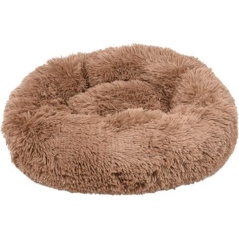 rundes Hundekissen in Mokka, 50 cm Durchmesser, Plüsch-Polyesterfaser, rutschfeste Unterseite, waschbar (1/3)