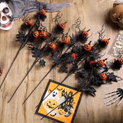 Bouquet de coupe de citrouille effrayant, 5 pièces, avec Vase à tige de feuille d'érable, décorations d'intérieur pour fête d'halloween à la maison (1/5)