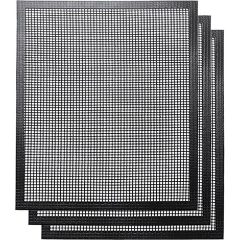 Tapete para parrilla, tapete antiadherente reutilizable para parrilla, 40 x 33 cm, juego de 3 con bordes elevados, negro. (1/5)