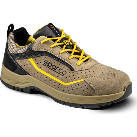 Chaussure de se'curite' basse Sparco Indy Colton S1P ESD N. 36 beige/jaune avec embout en daim et renforts en tissu respirant Tan/Giallo 36