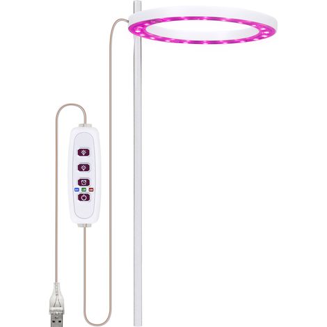Vollspektrum-LED-Pflanzenlampe mit 20 LEDs, 8/12/16-Stunden-Timer, 5 Dimmstufen, USB-Anschluss, Engelsringlicht für Sukkulenten