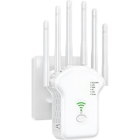 Répéteur WiFi, Amplificateur WiFi, Repeteur WiFi Puissant 1200Mbps Double Bande 5GHz & 2.4GHz, WiFi Booster, WiFi Extender avec 6 Antennes, LAN/WAN Ports, Mode Répéteur/Routeur/AP (1/4)