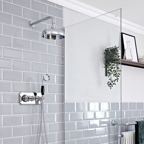Hudson Reed Elizabeth - Kit de Douche Thermostatique 2 Fonctions - Douchette et Pommeau Mural 20 cm - Chrome et Noir (1/5)