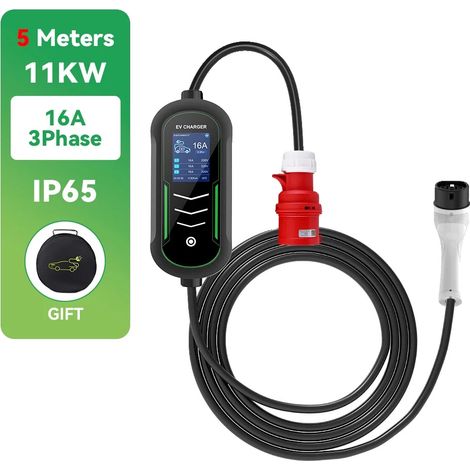 Chargeur de voiture électrique, câble de 5 m, courant réglable, 11KW 16A 5M, Type2 (1/2)