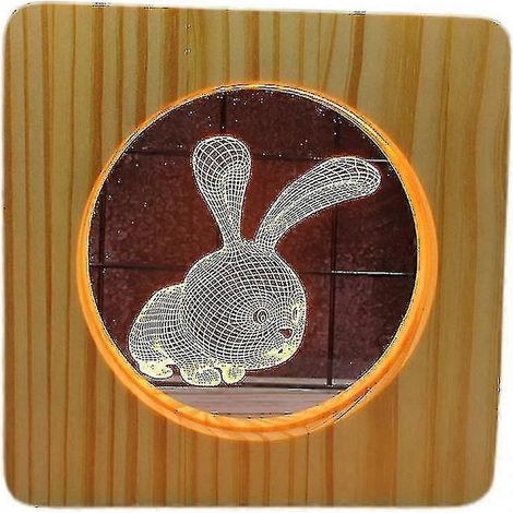 Veilleuse LED Dercass Bunny en bois massif, basse consommation, interrupteur à bouton doux (1/3)