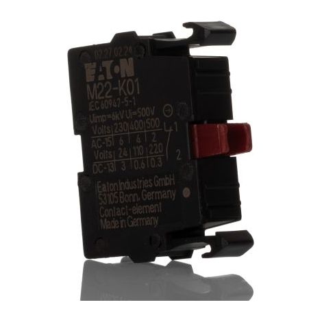 EATON CONTACT AUXILIAIRE M22-K01, FIXATION AVANT, 1 NC, 1 UNITÉ 216378 (1/5)