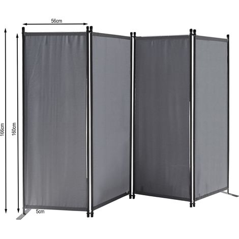 Paravent 4 pezzi 165 x 220 cm Tessuto Divisorio per ambienti Giardino Parete divisoria Balcone Schermo Privacy Grigio (1/2)