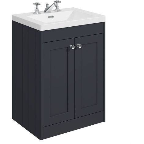 Balterley Butterton 600mm Floor Standing 2 Door Unit with Minimalist Basin 3 Tap Hole - Satin Dark Grey