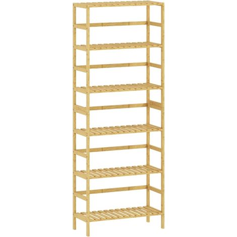 Étagère de rangement en bambou à six niveaux avec tablettes réglables, meuble étroit autoportant bois naturel (1/5)