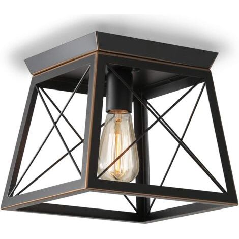Plafonnier Industriel Base E27, Moderne Lustre en Métal Luminaire Lamp Interieur, Plafonnier pour Chambre Salle à Manger Couloir, Noir Sans Ampoule Noir & Or (1/5)