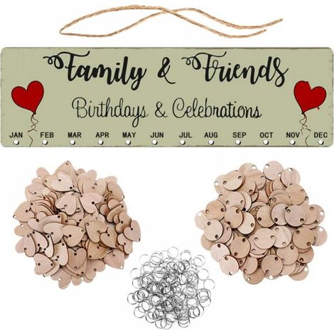 Tableau De Rappel D'Anniversaire - Plaque En Bois MDF Avec Disques En Bois Et Anneaux Métalliques - Décoration Murale Familiale DIY - 1 Pièce (1/5)