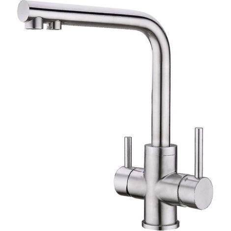 3-Way Kitchen Faucet, 360° Swivel Kitchen Tap, 3-in-1 Water Filter Mixer, Stainless Steel Sink (1/5)