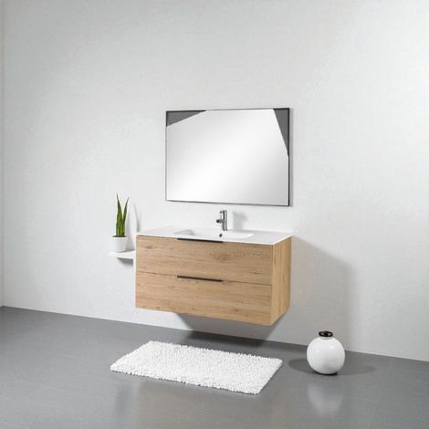 Mobile sospeso da bagno BALI 100 cm Quercia Naturale con specchio a LED (1/5)