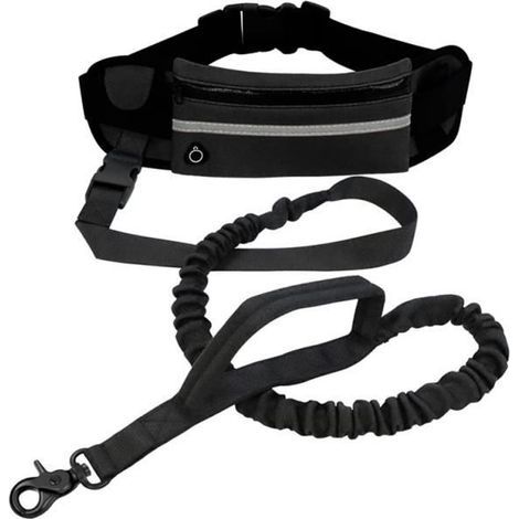 (Schwarze) Hundeleine – Sport – Knickfest – 160–220 cm – Freihändig – Hüftgurt (1/4)