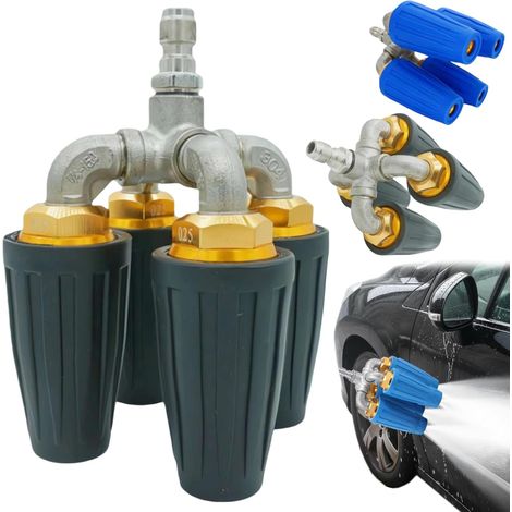 Quad Turbo Buse Nettoyeur haute pression, buse turbo quadruple orifice 2.0, rotative à 360° avec connecteur rapide de 6,35 mm, accessoire nettoyage pour voiture jardin, 4000 PSI Noir (Buse Quadruple) (1/5)