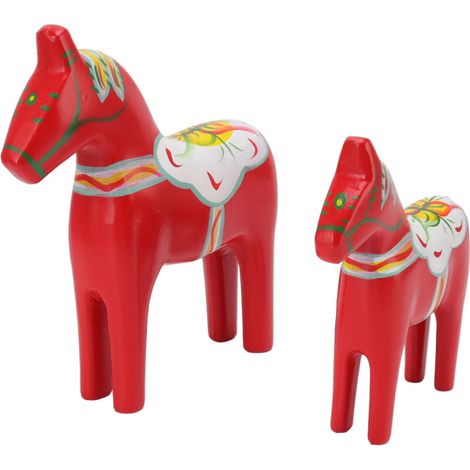 Estatua de caballo Dala sueco de madera pintada a mano: pareja decorativa tradicional para interiores escandinavos.