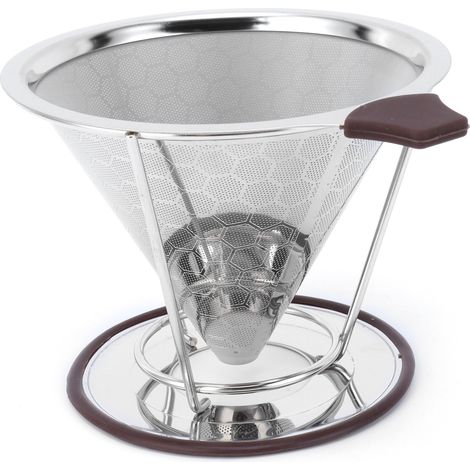Filtre à café en acier inoxydable 304 pour 1 à 6 portions, filtre à café filtre avec support et maille alvéolée. (1/5)