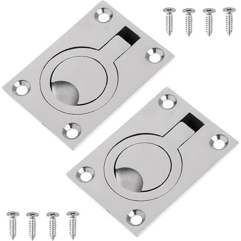2 PACKS Loquet de Plancher de Bateau Poignée de Traction à Anneau en Acier Inoxydable Trappe de Pont Pour Bateau Dériveur Yacht Etc Accessoires Marins 62x44MM (1/5)