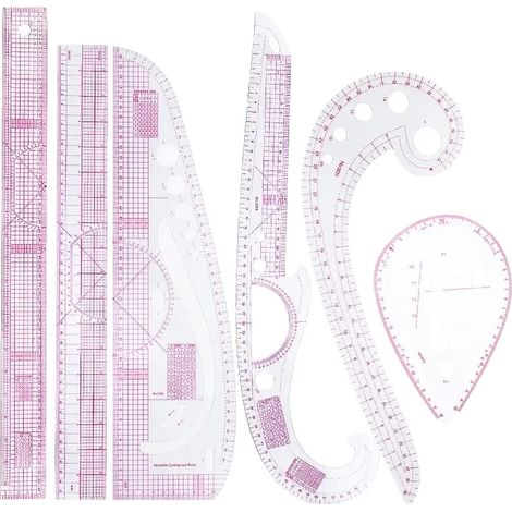 Set di 6 righelli francesi curvi, in plastica trasparente, di alta precisione e dal design flessibile, adatti per il cucito. (1/5)