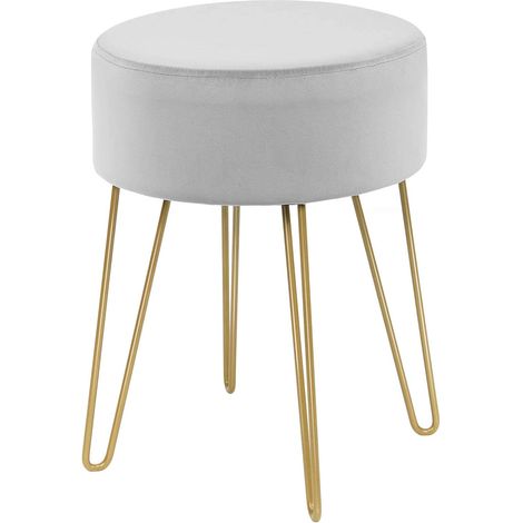 Costway – Pouf repose-pieds rond en velours – Siège de coiffeuse rembourré – Pieds métalliques robustes – Charge jusqu'à 100 kg – Dimensions 40x40 cm (1/5)