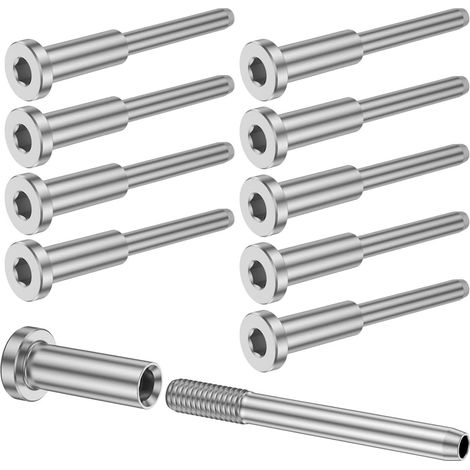 Kit de 10 piezas para barandillas de cable, tapas de extremo con pernos de crimpado para barandillas de cable, sistema de barandilla de cable con tensor de crimpado para madera. (1/5)