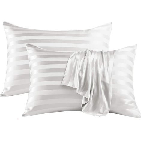 Taie d'oreiller en imitation soie douce, respirante et lisse des deux côtés, lot de 2, idéale comme cadeau (1/5)