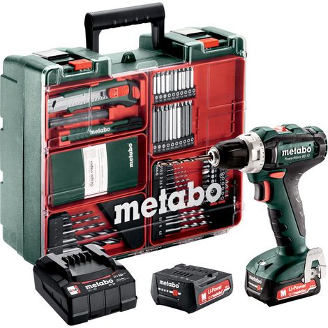 Metabo – Perceuse-visseuse 12V avec 2 batteries 2.0Ah – Moteur Brushless – Lampe LED intégrée – Coffret avec accessoires – 601036870