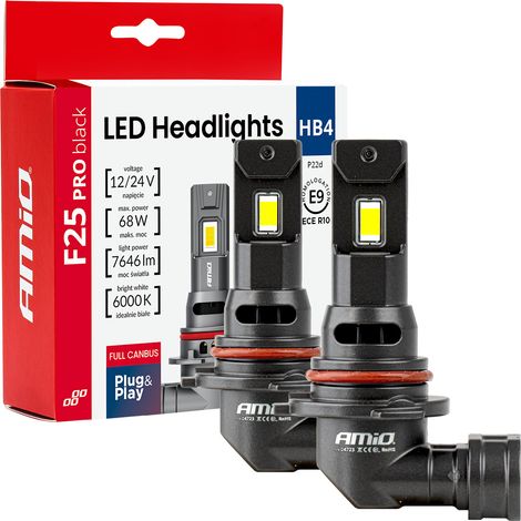 Bombillas LED para coche serie F25 PRO negras, con sistema Canbus completo, HB4, 68W, 12V/24V, amio-04723 (1/5)